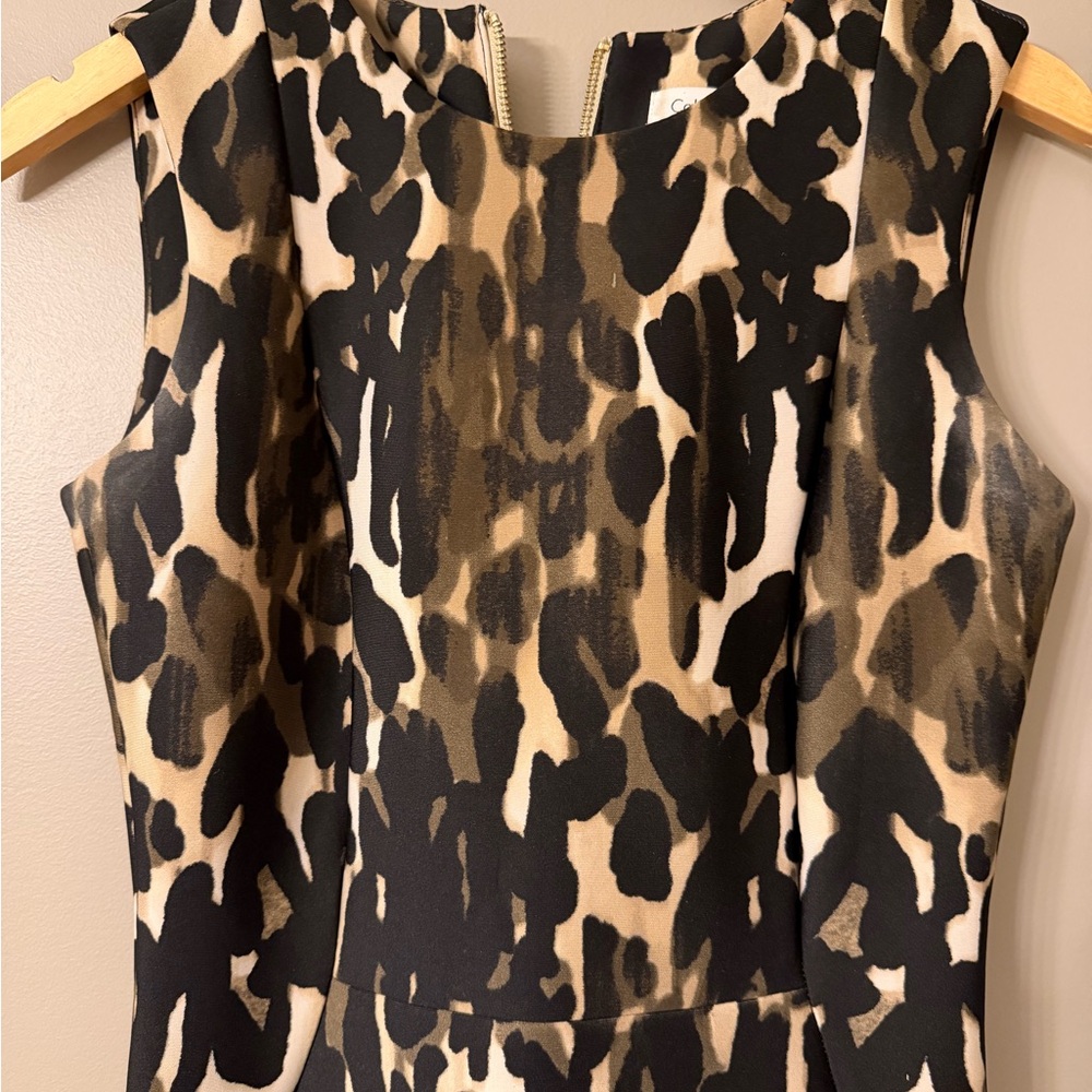 CALVIN KLEIN Ombre Leopard Neoprene Slimming Sheath Dress Sz 4 Animal Print - Picture 3 of 8